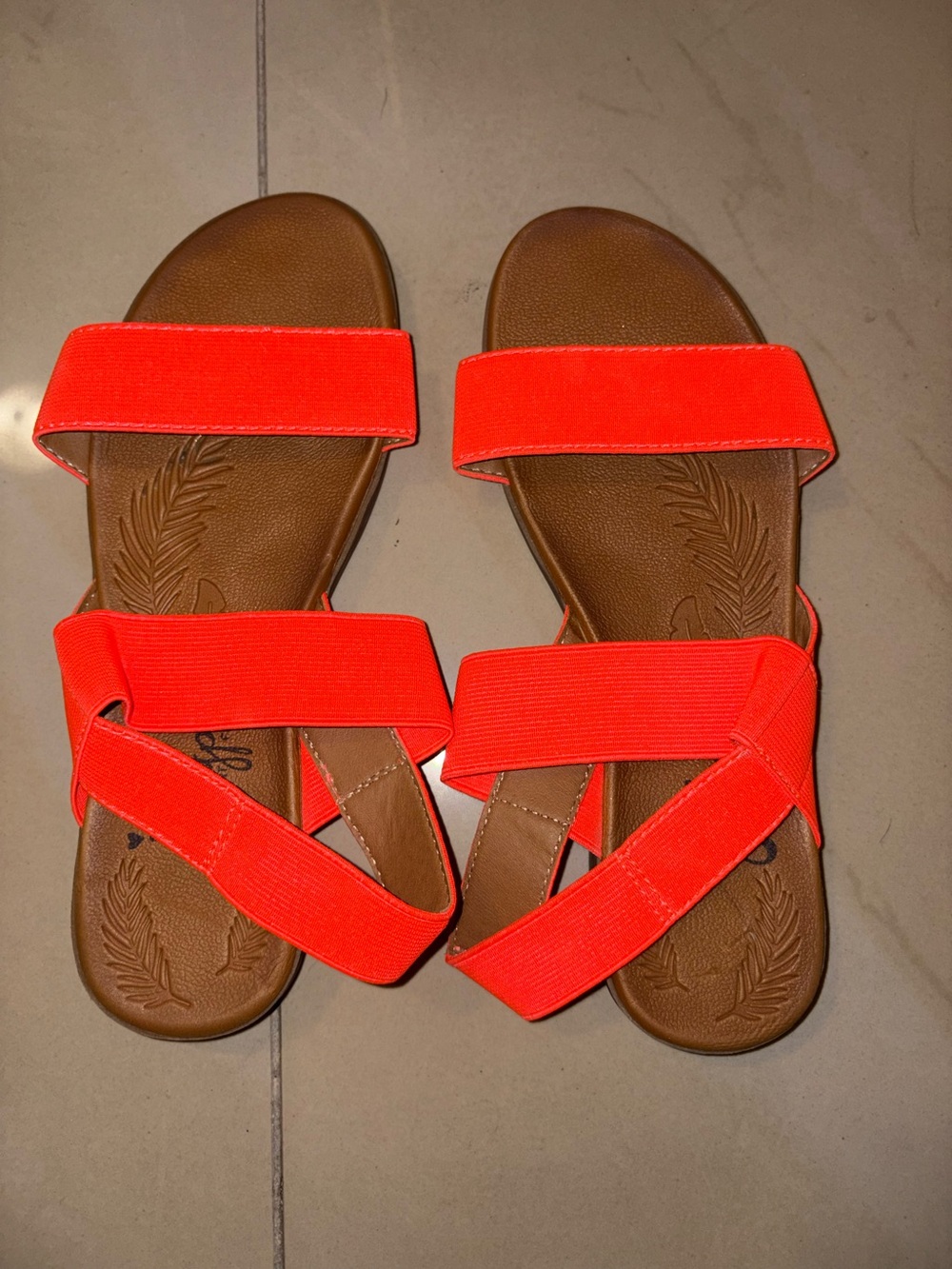 Jellypop Bright Orange Elastic-Strap Slide Sandals